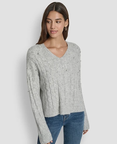 Dkny Jeans Women's Embellished Detail Long-Sleeve Sweater