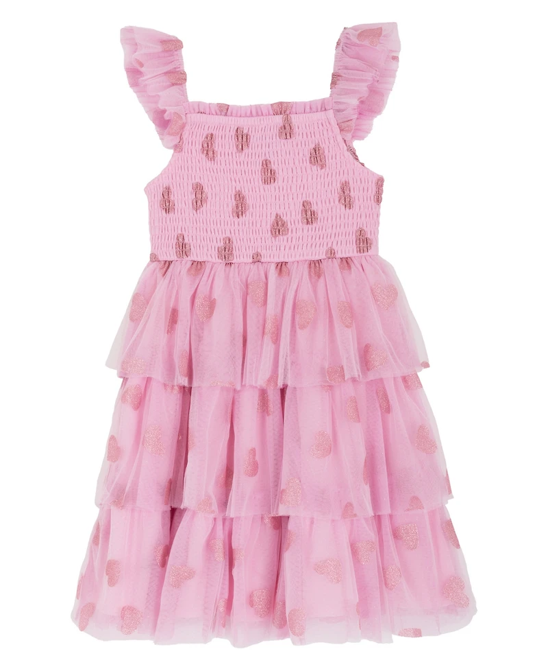 Rare Editions Girls 2T-6X Tiered Heart Glitter Mesh Dress