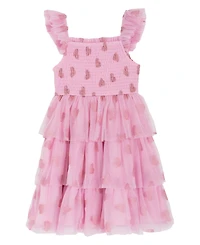 Rare Editions Girls 2T-6X Tiered Heart Glitter Mesh Dress