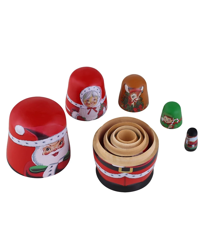 Mr. Christmas Santa and North Pole Pals Nesting Wooden Christmas Figurines, Set of 5
