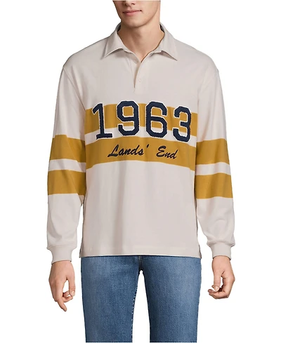 Lands' End Men's Long Sleeve Rugged Rugby Embroidered Polo