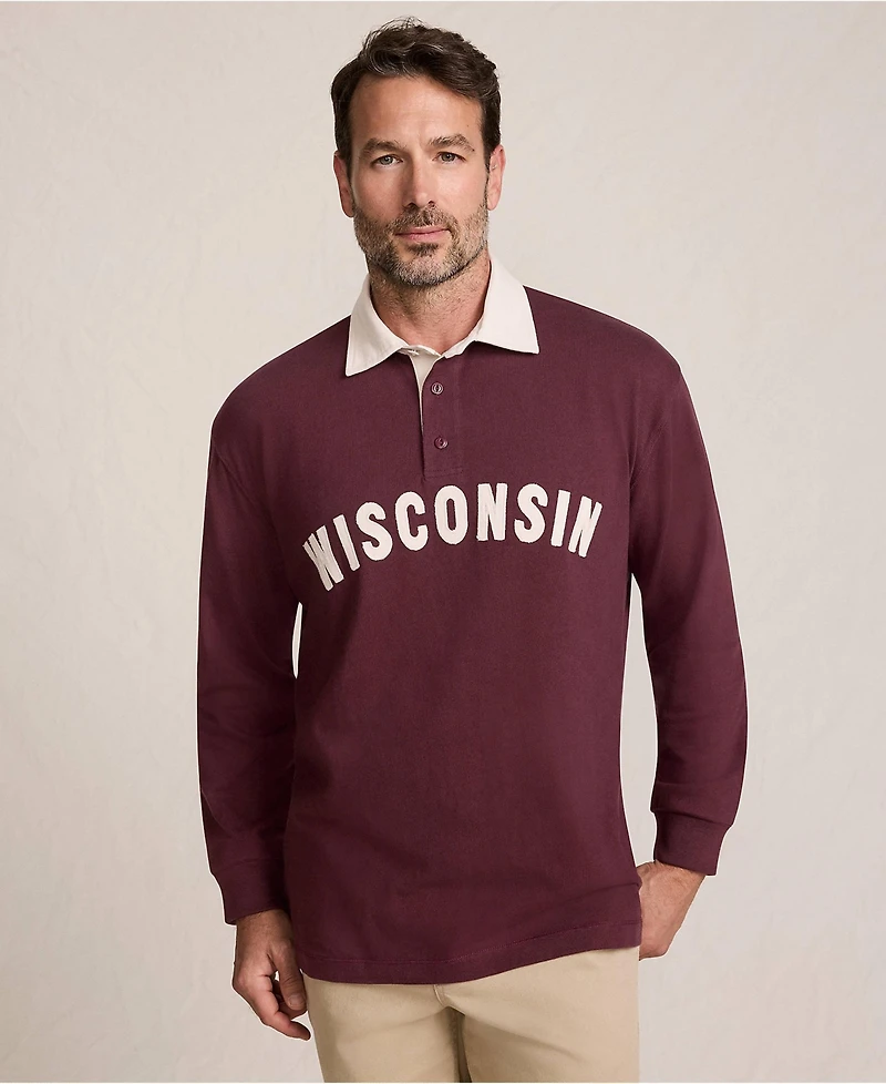 Lands' End Men's Long Sleeve Rugged Rugby Embroidered Polo