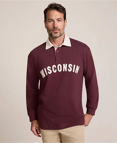 Lands' End Men's Long Sleeve Rugged Rugby Embroidered Polo