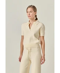 English Factory Women's Polo Knit Short Seeves Top