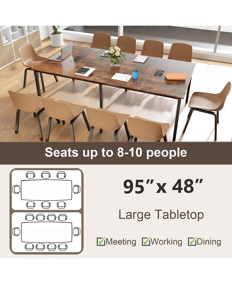 Costway 95" x 48" Large Meeting Table Seats up to 10 People 2 Cable Grommets for Office