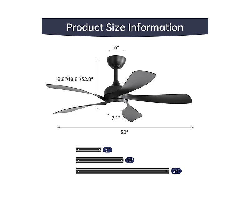 52-inch Minimalist 5-Blade Flush Mount with Remote Control and Led Light