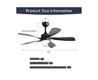 52-inch Minimalist 5-Blade Flush Mount with Remote Control and Led Light