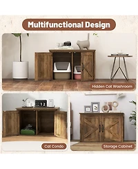 Gymax Cat Litter Box Enclosure w/ Double Barn Doors Removable Divider Middle Entry