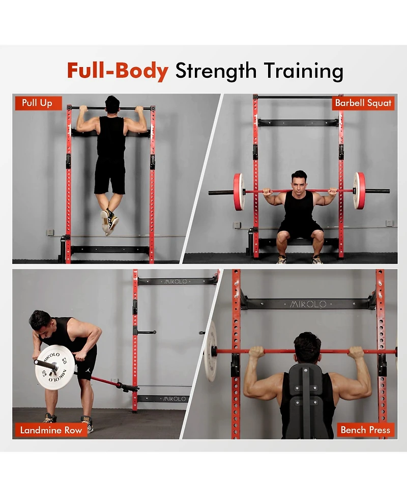 Mikolo 2" x 2" Folding Wall Mounted Squat Rack, 1000 Pounds Capacity Power Rack w/Pull Up Bar, J Hooks and Other Attachments, Space-Saving Home Gym