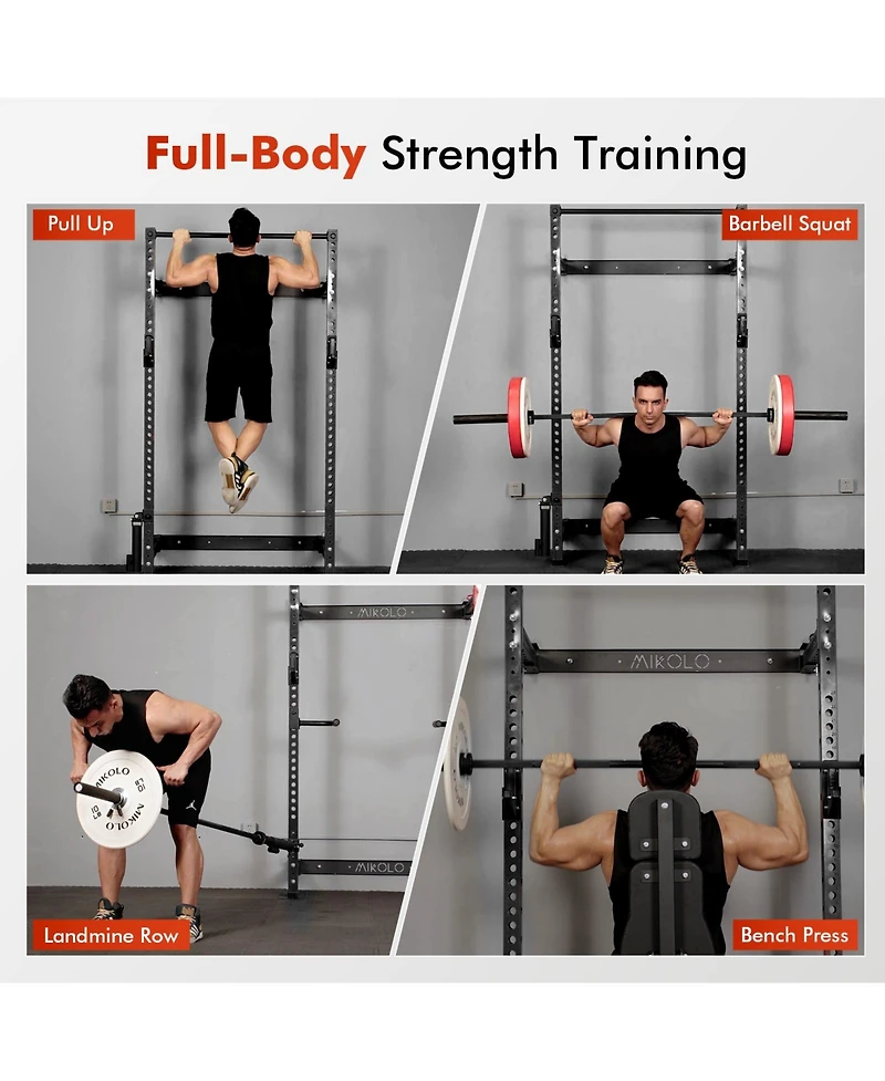 Mikolo 2" x Folding Wall Mounted Squat Rack, 1000 Pounds Capacity Power Rack with Pull Up Bar, J Hooks and Other Attachments, Space-Savin