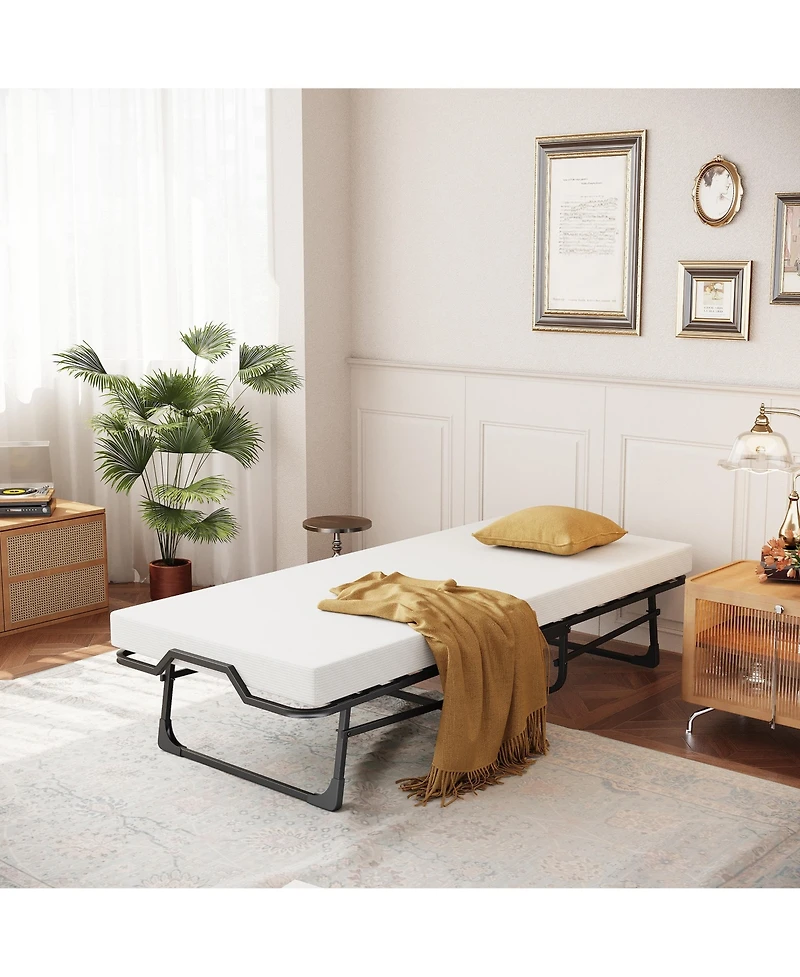 Portable Folding Bed with Mattress & Metal Frame for Easy Storage, 75"x 31"