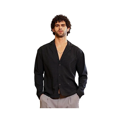 Campus Sutra Men's Onyx Black Striped Cuban Shirt