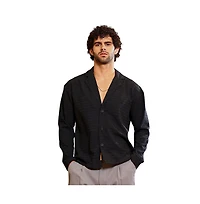 Campus Sutra Men's Onyx Black Striped Cuban Shirt