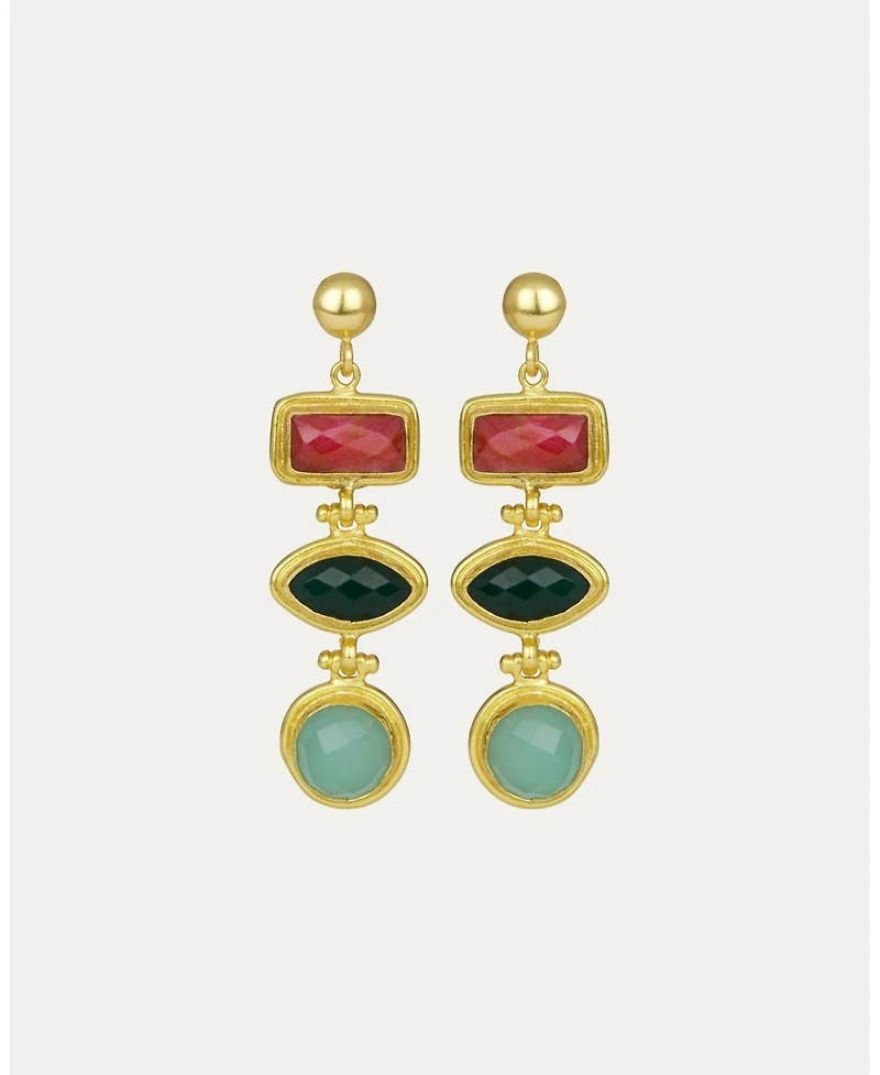 Ottoman Hands Innana Ruby, Emerald And Aqua Chalcedony Drop Earrings