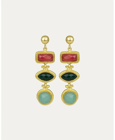 Ottoman Hands Innana Ruby, Emerald And Aqua Chalcedony Drop Earrings