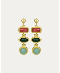 Ottoman Hands Innana Ruby, Emerald And Aqua Chalcedony Drop Earrings
