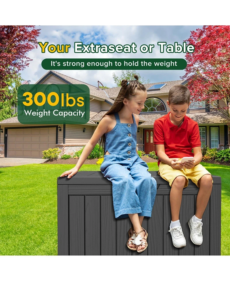 Decksplore 50 gal Patio Waterproof Resin Deck Box Lockable Outdoor Storage Garden Tools