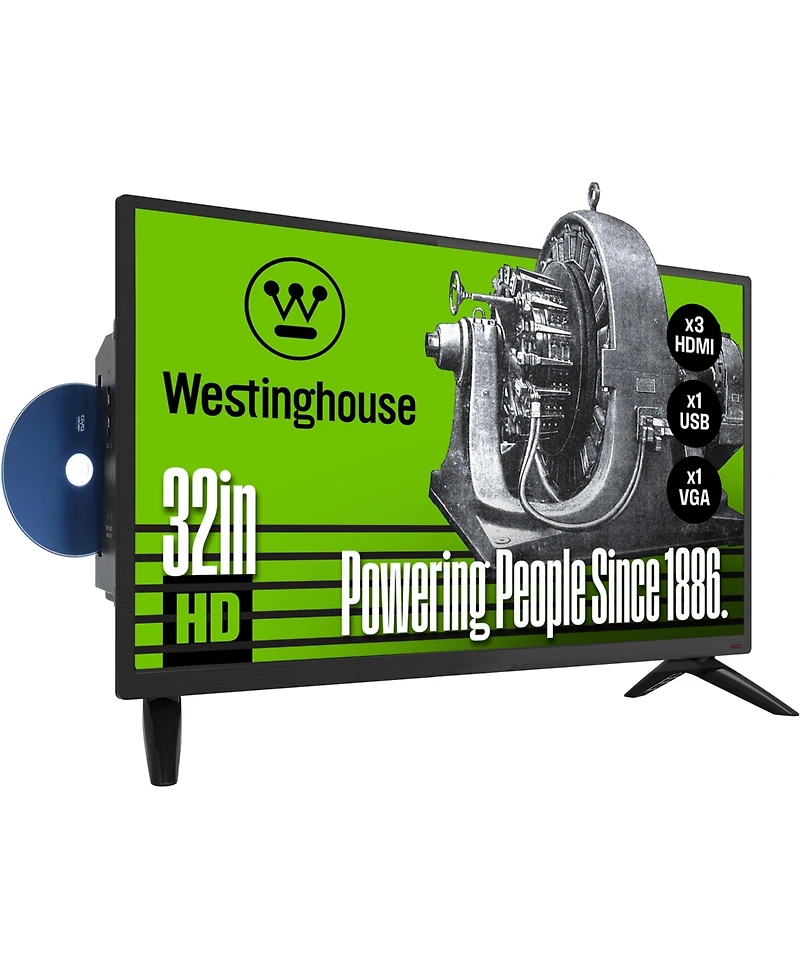 Westinghouse 32" Hd Led Tv with Built-In Dvd Player – Non-Smart Flat Screen, Hdmi & Usb, Compatible with Fire Stick, Roku, Apple Tv, TiVo, Xumo