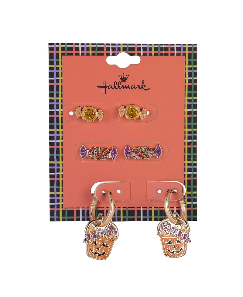 Hallmark Halloween Jack-o-Lantern and Candy Trio Stud Earring Set