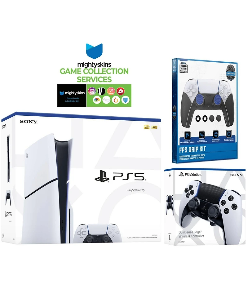 Sony PlayStation 5 Slim Disc with Extra Edge Controller, Fps Grip Kit and MightySkins Game Pack Code