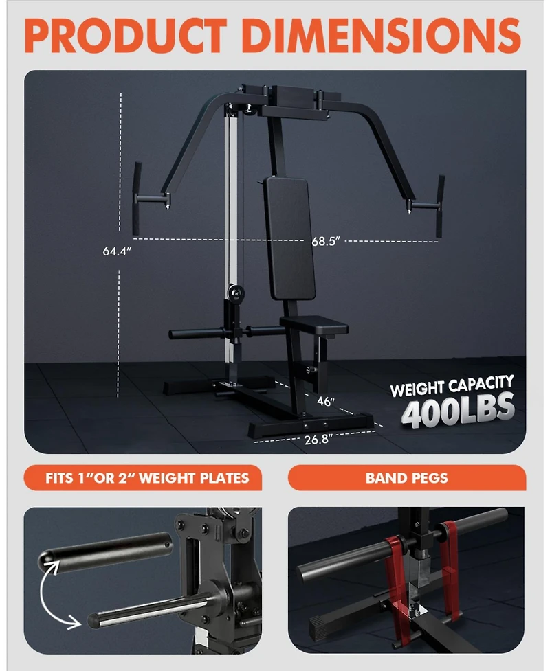 Mikolo Chest & Reverse Fly Machine - 400LB Plate Loaded Pec Deck with Band Pegs for Home Gym
