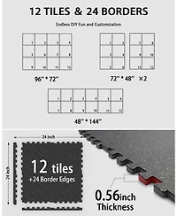 Mikolo 0.56" Interlocking Gym Flooring - 48 Sq Ft Eva Foam & Rubber Top Exercise Mats