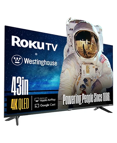 Westinghouse 43" Roku Smart Tv, Fhd Qled, Dolby Digital+, Wi-Fi, Bluetooth, AirPlay, Alexa & Google Assistant Compatible