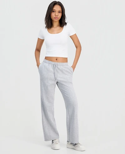 Pink Rose Juniors' Tie-Waist Straight-Leg Fleece Pants