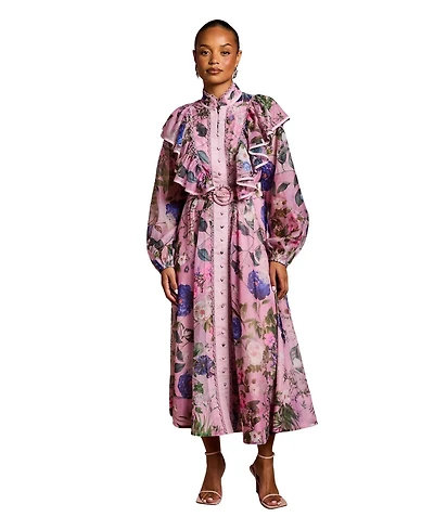 Coast Women's Organza Trim Printed Midi Dress