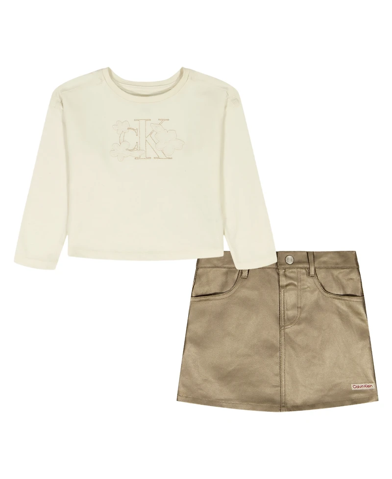 Calvin Klein Girls 4-6X 2-Piece Long-Sleeve T-Shirt and Skirt Set