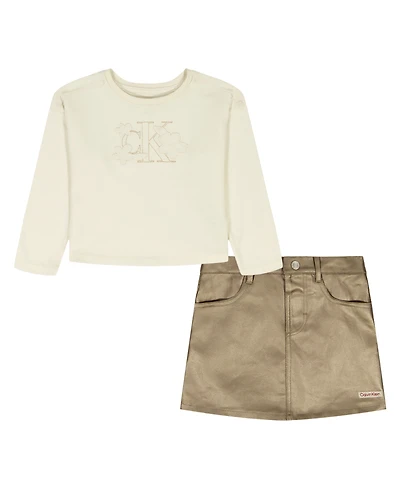 Calvin Klein Girls 4-6X 2-Piece Long-Sleeve T-Shirt and Skirt Set