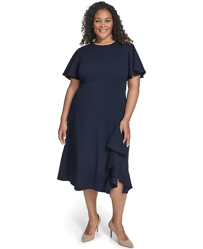 Calvin Klein Plus Flutter Sleeve Round Neck Midi Dress