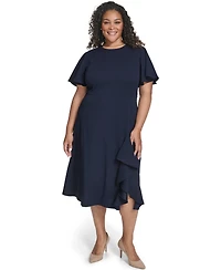 Calvin Klein Plus Flutter Sleeve Round Neck Midi Dress
