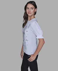 Karl Lagerfeld Paris Women's Puff Sleeves T-Shirt