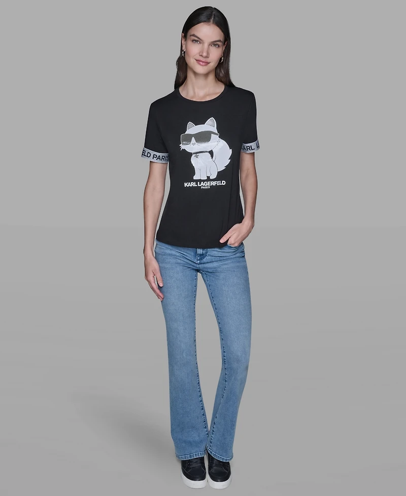 Karl Lagerfeld Paris Women's Choupette Printed Short-Sleeve T-Shirt