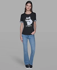 Karl Lagerfeld Paris Women's Choupette Printed Short-Sleeve T-Shirt