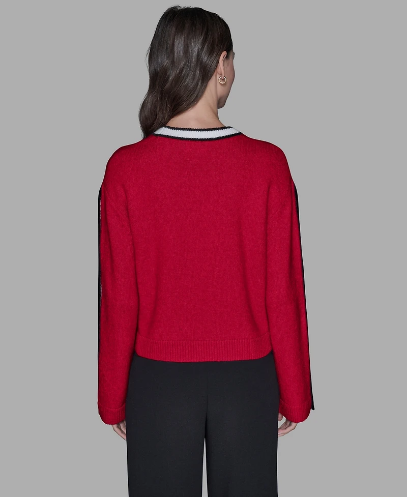Karl Lagerfeld Paris Women's Contrast Trim Pull-On Sweater