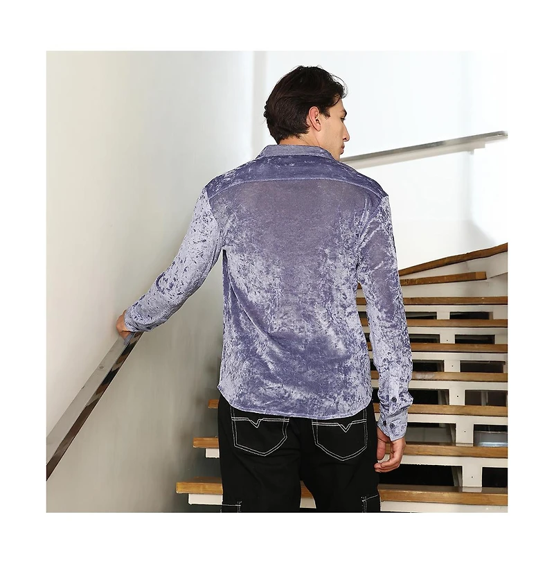 Campus Sutra Men's Cornflower Blue Solid Velvet Shirt