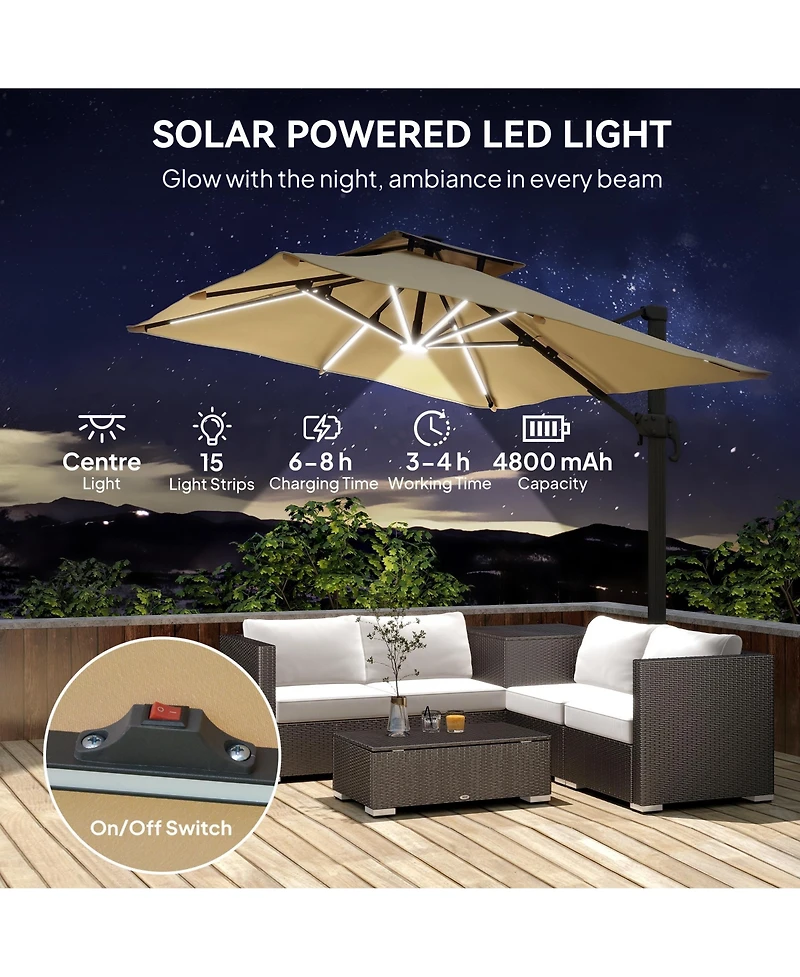 Outsunny 10ft Solar Led Cantilever Umbrella, Offset Hanging Umbrella