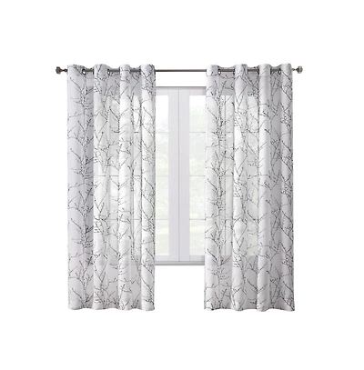 Habitat Liberty Whimsical Branch Motif Light Filtering Grommet Curtain Panel for Livingroom 52" x 63" White
