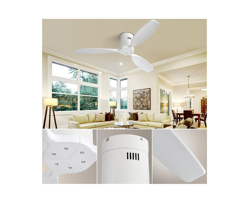 52-inch Modern White 3-Blade Flush Mount with Remote Control and Timing Function