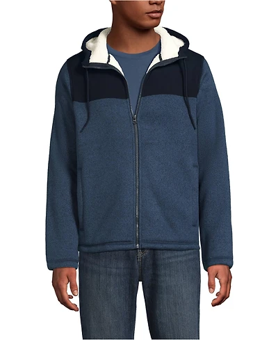 Lands' End Men's Sweater Fleece Mixed Media Full Zip Jacket