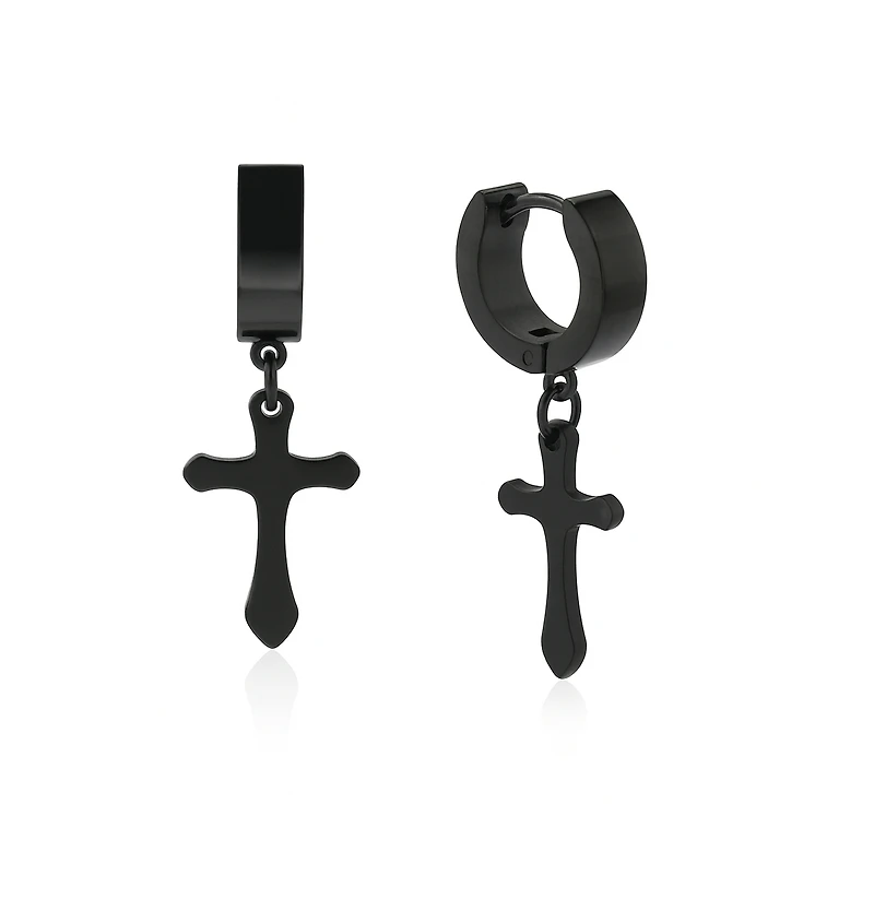 Black Stainless Steel Cross Earring