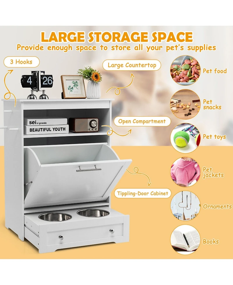 Gymax Pet Feeding Station Furniture w/ Double Pull Out Dog Bowl Food Cabinet