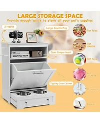 Gymax Pet Feeding Station Furniture w/ Double Pull Out Dog Bowl Food Cabinet