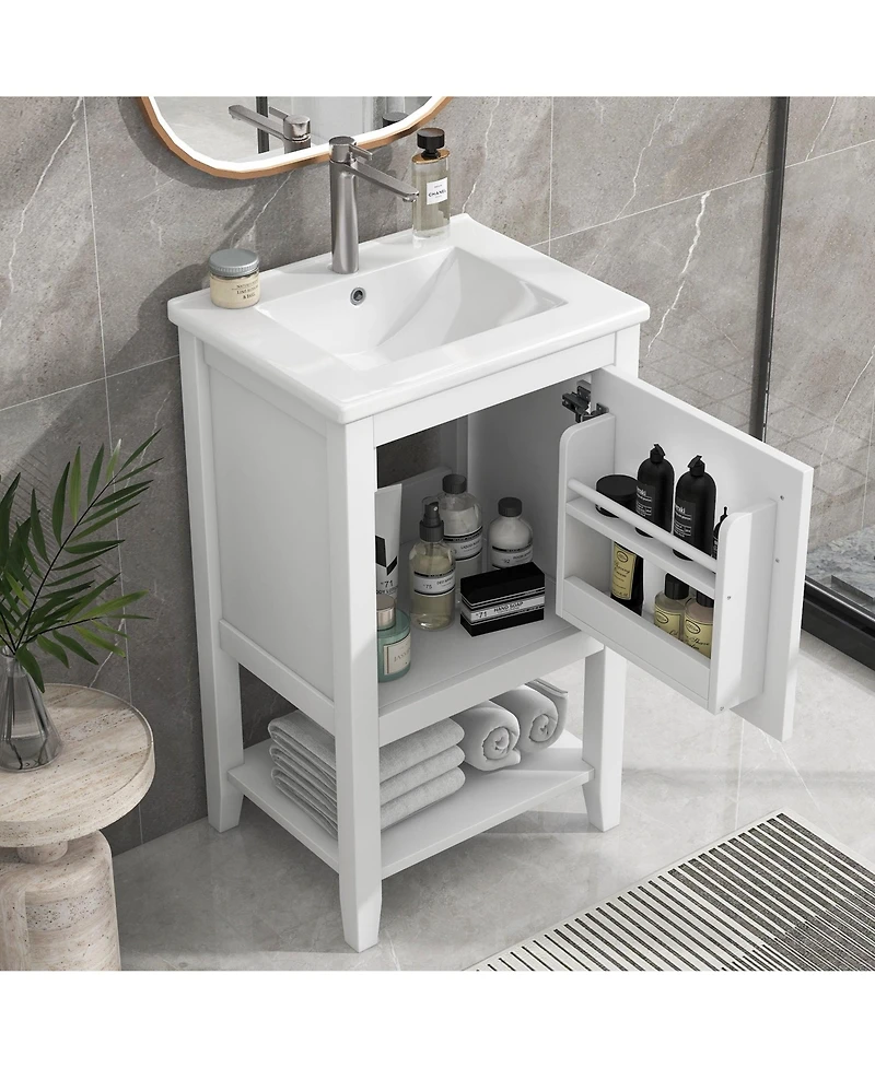 20" Bathroom Vanity with Sink, Cabinet Soft Closing Door, Storage Rack and Open Shelf, White