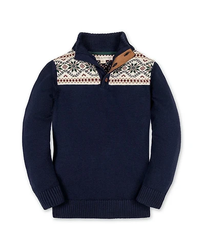 Hope & Henry Little and Big Boys' Organic Mock Neck Intarsia Sweater