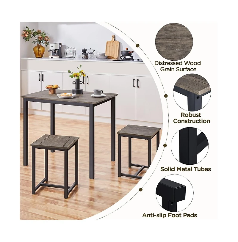 Industrial 3-Piece Dining Table Set Drift Brown