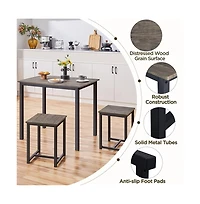 Industrial 3-Piece Dining Table Set Drift Brown