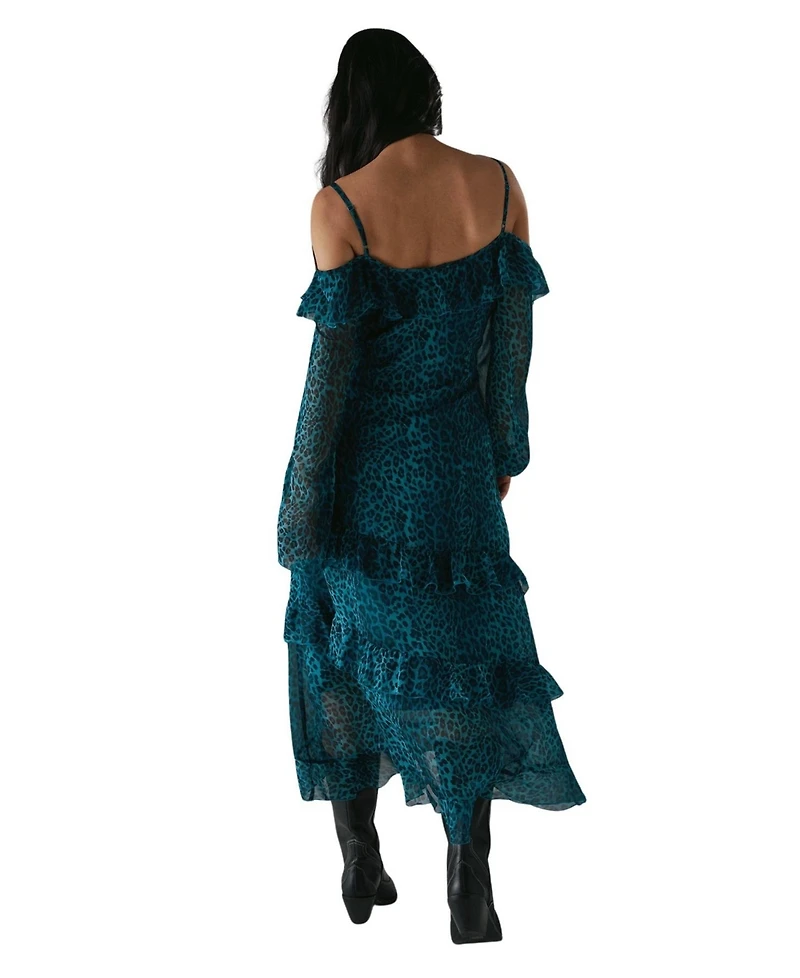 Warehouse Women's Ruffle Cold Shoulder Midi Dress